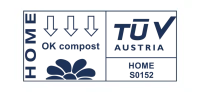Sello TÜV Austria OK compost HOME S0152 — compostable en casa