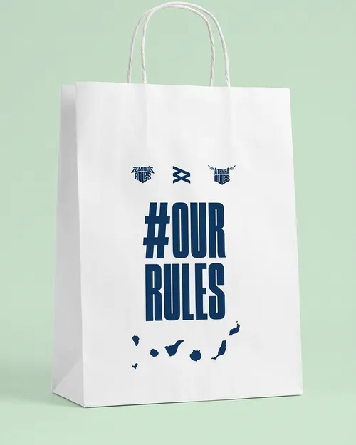 Bolsa de papel con asa retorcida personalizada para #OUR RULES